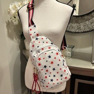 White Star-Print Crossbody Sling Bag - Red & Navy Stars